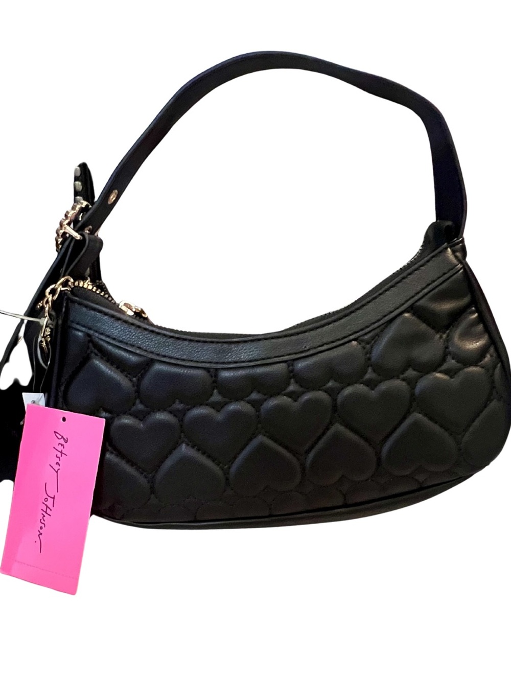 Betsey Johnson XODANE Quilted Heart Shoulder Bag Black NWT Y2K Rocker Boho - Picture 2 of 4